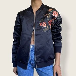 Forever 21 black satin bomber jacket